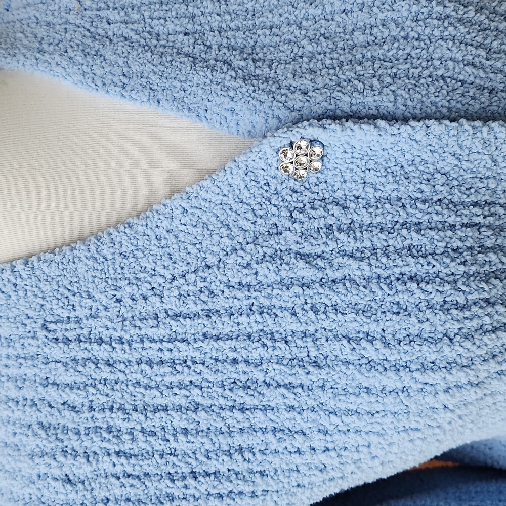 Almost Famous soft blue sweater with rhinestones buttons size S.